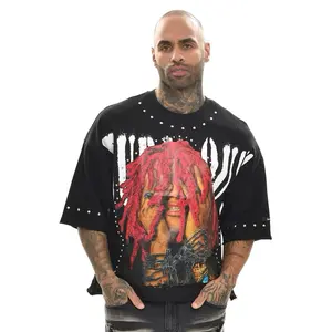 Burn Out Raw Edge Crop Top with Unique Graphic Design and Studded Details for a Bold Look