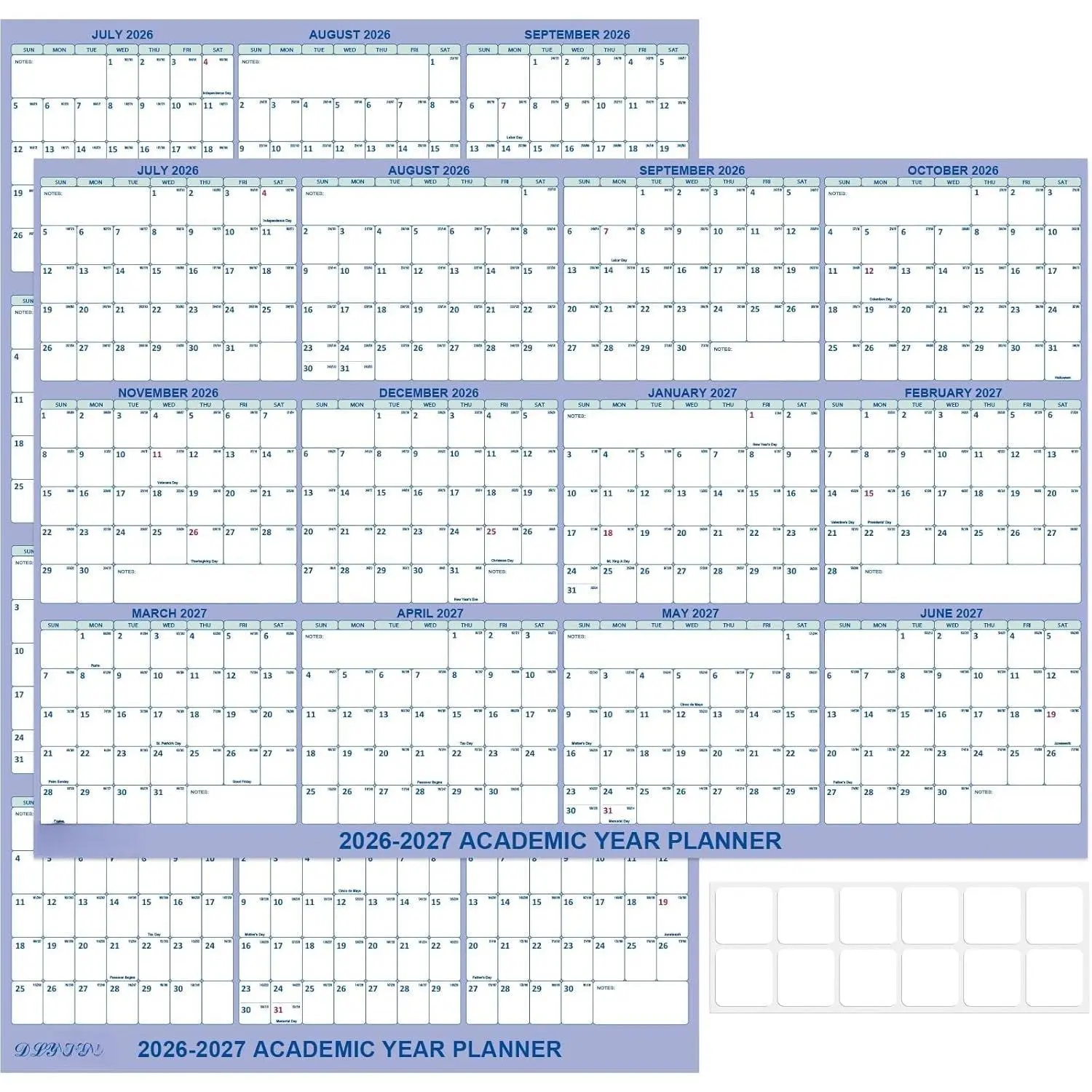 32" x 48" Academic Wall Calendar 2026-2027, July 2026 - June 2027 Folded Wet & Dry Erase, Large Wall Calendar 12 Month, Vertical/Horizontal Reversible, School Yearly Wall Planner with Julian Dates