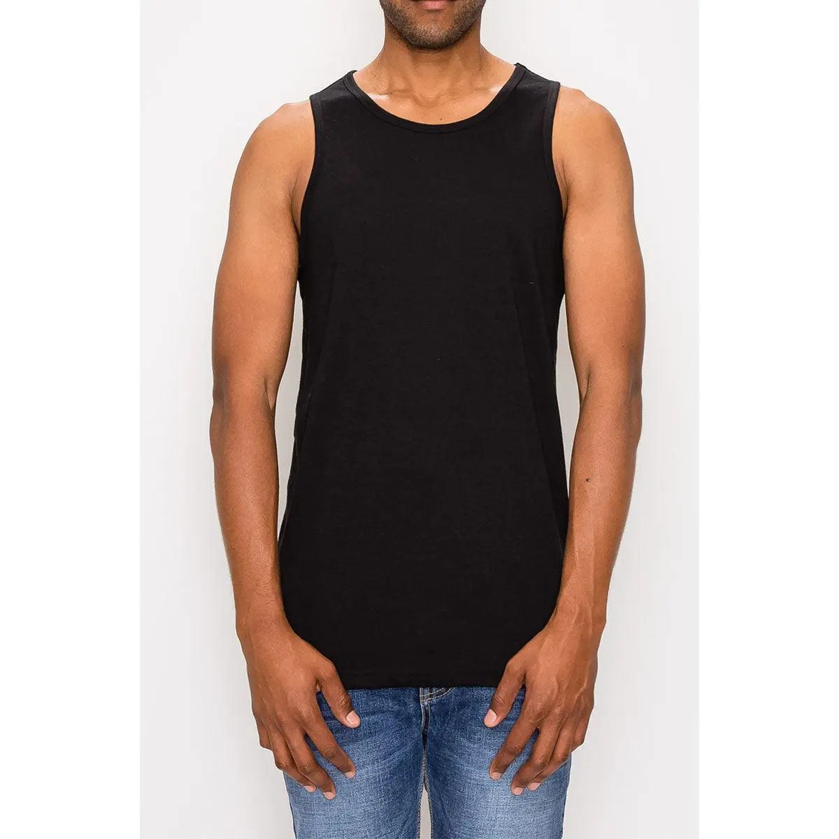VICTORIOUS Essential Long Length Tank Top - Cotton Sleeveless Menswear