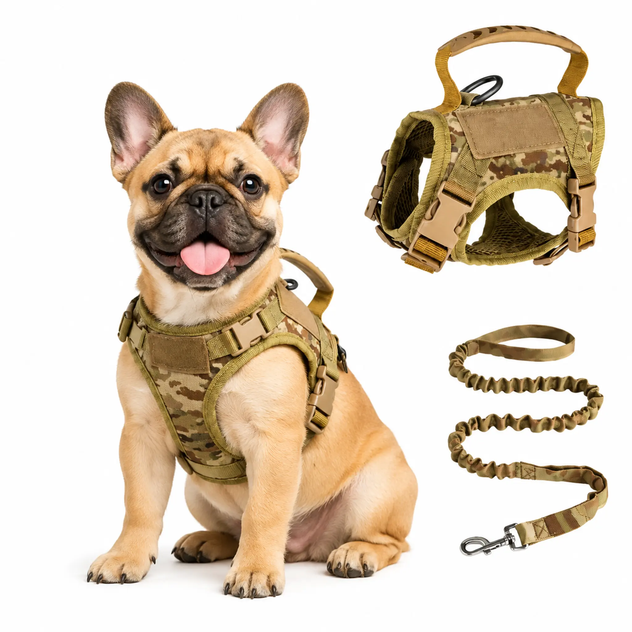 Tactical Dog Harness-Leash Kit,for 11+Lbs Medium Dogs/Big Cats, Escape-Proof,Velcro Strips Patch Area, Soft Mesh Padding, Rubber Handle, Even Tension Spread, Stain Resistant, Built for Daily Walks & Outdoor Fun