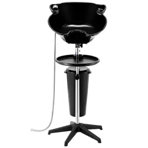 fathersdaygift VEVOR Portable Shampoo Bowl, Deep Shampoo Sink with Adjustable Height Angle, Washing Hair Station Includes Drain Hose, Shower Head and Bucket, Salon Sink for Home Barber Use, Black
