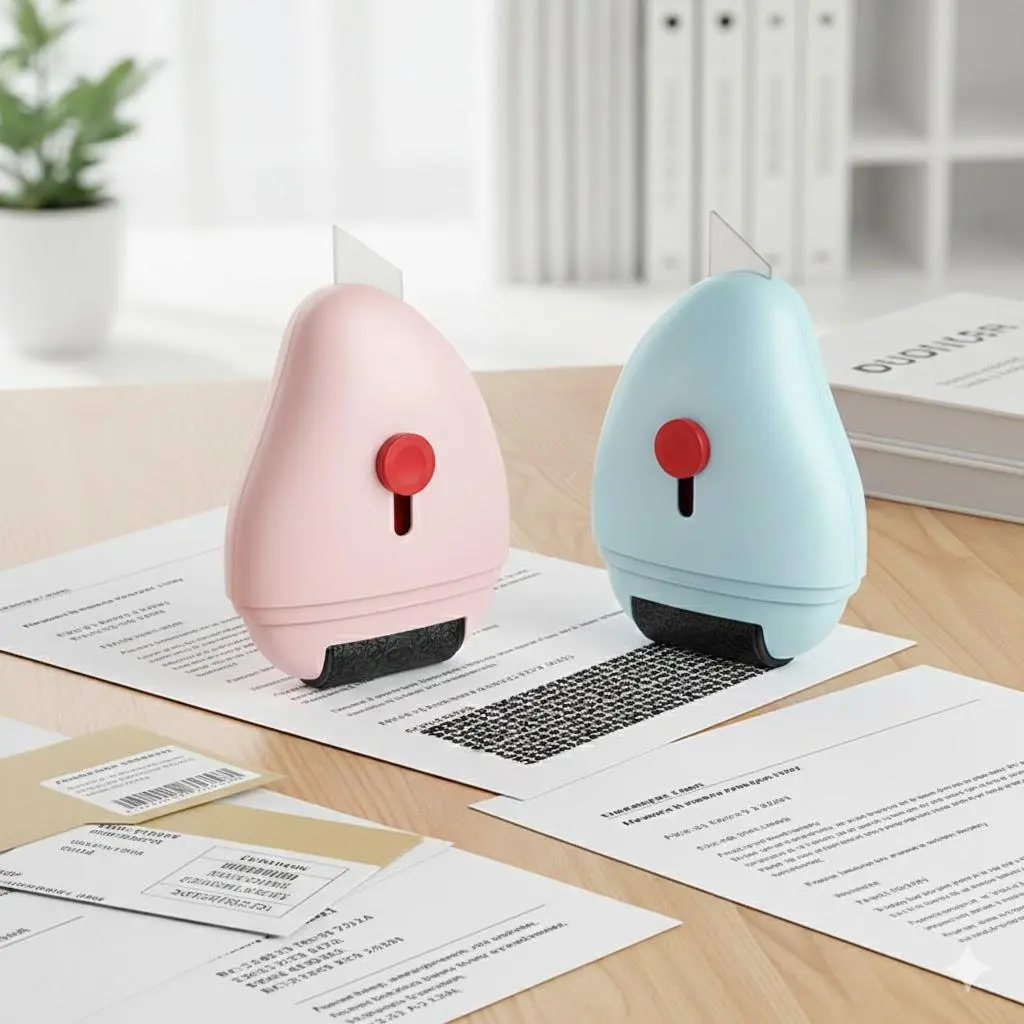 Reusable Privacy Stamp Roller for Secure Mail, Confidential Data Smudge Tool, Anti-Peep Ink Roller, Theft-Proof Document Protector, Multi-Scene Info Eraser, Durable Metal Roller Design.