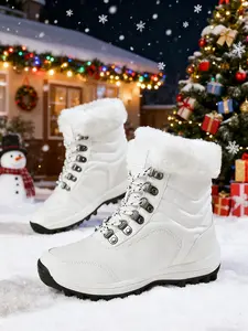 Women's Plush Lined High Top Lightweight Hiking Boots, Casual Sporty Thermal Warm Windproof & Waterproof Snow Boots for Outdoor Activities, Anti-Slip Outdoor Shoes for Women