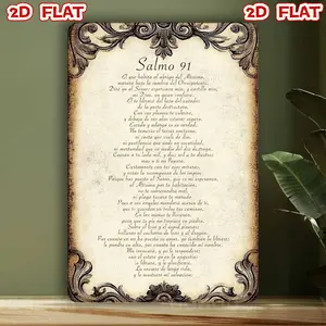 2D Flat 12x8inch Aluminum Decorative Sign Vintage Psalm 91 Wall Art for Spanish Inspirational Religious Home Prayer Room & Holiday Celebrations Easter Valentine's Day