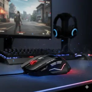 Wired Gaming Mouse Ergonomic Design 5500 DPI Adjustable RGB Lighting Macro Programming 7 Customizable Buttons Anti-Slip Sweatproof Grip Wrist Support Pad for PC Gamers