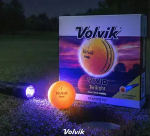 Vivid Twilight, UV-Activated Glow in the Dark Golf Balls for Night Play, 6 Ball set with UV Flashlight