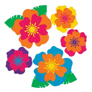 7" - 12 1/2" Luau Flower Wall Decorations - 5 Pc.