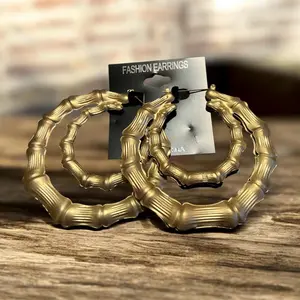 Gold Tone Bamboo Hoop Earrings Lightweight Statement Hoops for Fashion Lovers