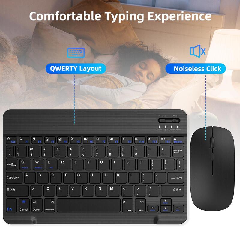 Rechargeable Bluetooth Keyboard and Mouse Combo, Universal Ultra-Slim Wireless Keyboard Mouse Set for Android Windows iPad iPhone Samsung Tablet Portable Compact Keyboard Set