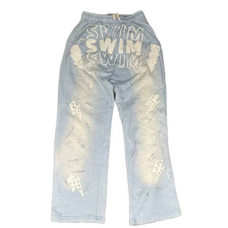 SWIM – Lightning Bolt Stacked Sweatpants (Sky Blue Edition)