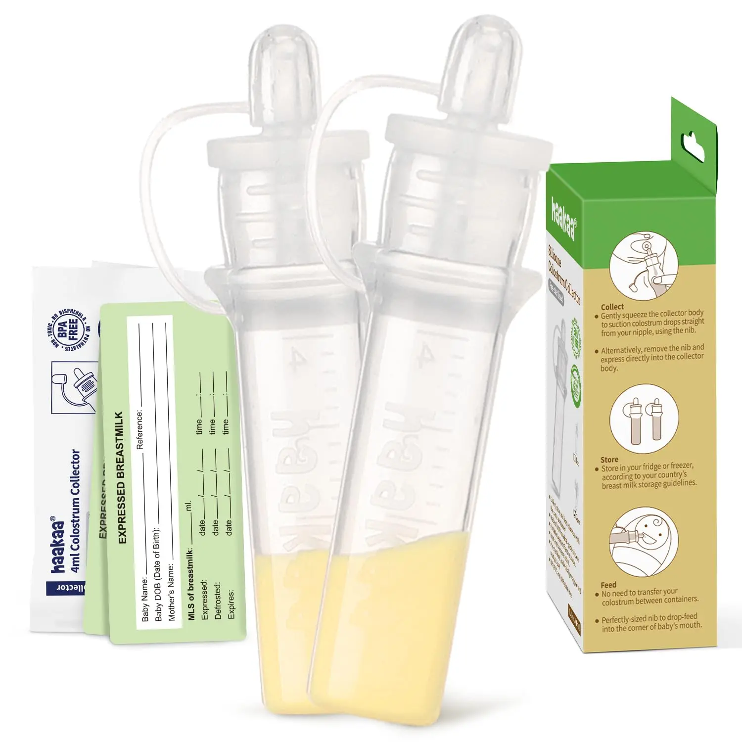 haakaa Colostrum Collector Syringes for Breastmilk Collector for Breastfeeding Moms to Collect Store and Feed Colostrum, 0.1oz/4ml