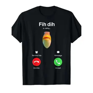 Fih dih Funny Fishing Meme T-Shirt for Men - "Fih Dih is Calling" Humorous Design with Colorful Fish Illustration, Casual Crew Neck Short Sleeve Tee for Casual Attire, Fishing Shirt