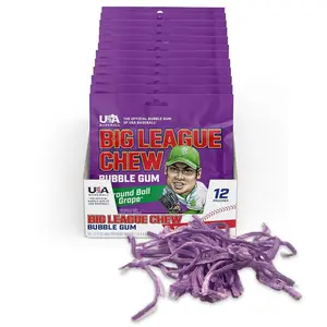 Big League Chew Ground Ball Grape Bubble Gum - Juicy Grape Flavor Explosion | Ideal for Baseball Games, Teams, Concessions, Parties, and More | Pack of 12 Bags (2.12oz Each) Assorted Extra Long Flavor Gum Snack Soft