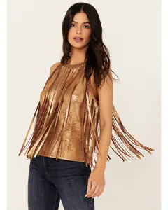 Prescott Foiled Faux Suede Fringe Tank