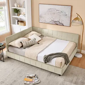 Queen Size Upholstered Tufted Bed Frame, Sofa Bed Frame with Comfortable Backrest and Armrests, Queen Size Bed for Bedroom, Living Room, Velvet, (85.5''*64.5''*30.5'')