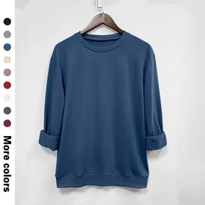 Women's Solid Plain Round Neck Pullover Sweatshirt - Fitted Silhouette French Terry Material Casual Long Sleeve Crew Neck for Fall & Winter Daily Wear Soft Garment Tops Basic Style - Womenswear