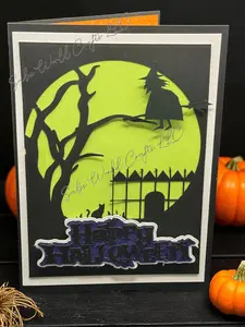 Witch in Moonlight Halloween Card - Captivating Witch Silhouette Against Full Moon for Spooky Party Celebrations