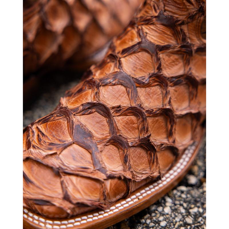 Texanos: Exotic Pirarucu Brandy Moca Matte Square Toe Boots