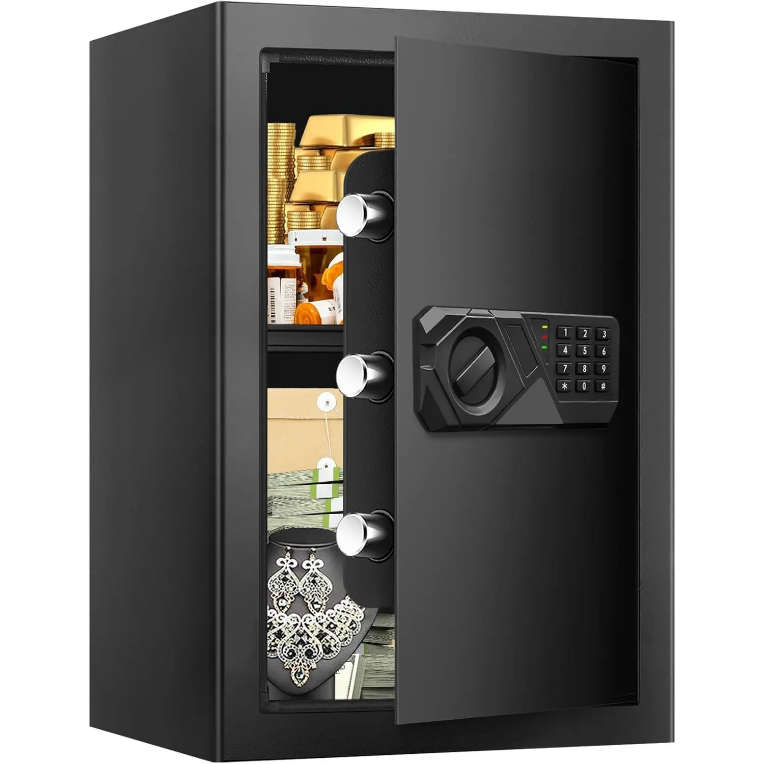 3.4 cubic feet large home safe, fireproof and waterproof; digital security safe with key and combination lock for firearms, medicine, money, and valuables