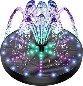 Upgraded Solar Fountain Bird Bath with 60 LED Lights, Solar  Water Fountain Pump with 4000mAh  7 Nozzles 4 Fixers, for Garden Patio Pond Birdbath Pool