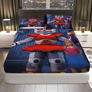 3Pcs Horror Robot Character Fitted Sheet Three Piece Set (1*Fitted Sheet+2*Pillowcases, Coreless), Halloween theme, Fear Decor Bedding Set, Mattress protector Soft, Breathable