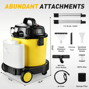 PRETEC 5.5+1 Gallon Wet Dry Vacuum Cleaner | 17kPa Strong Suction 4-in-1 Multi Cleaning Machine, 15ft Long Power Cord, Ultra-Quiet 70dB, Perfect for Pet Hair, Household, Garage & Car Detailing