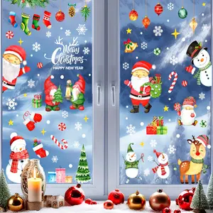Christmas Window Clings, 177pcs 10 Sheets, Snowflake Snowman Stocking Santa Claus Winter Window Stickers, Xmas Decorations Holiday, for Windows Glass