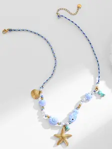 Bohemian Style Ceramic Fish Pendant Stainless Steel Necklace for Women, Charm Jewelry, Vacation Item, Gift Jewelry