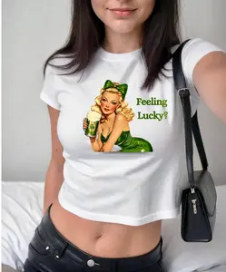 [Sale Up To 50%] St Patty's Day Baby Tee, Feeling Lucky Trendy Retro Baby Tee, St Paddys Day Y2K Baby Tee, St. Patrick's Day Baby Tee, Luck of the Irish