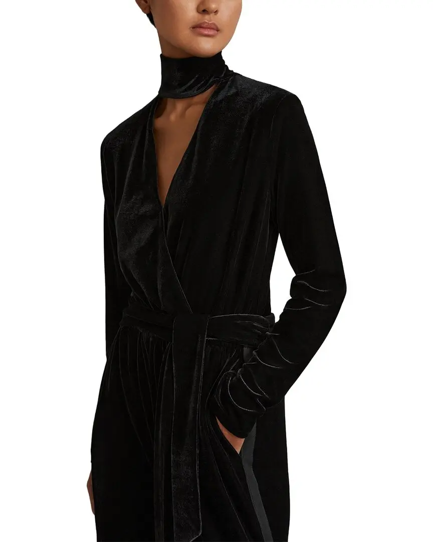 Reiss Vera Wrap Neck Velvet Jumpsuit