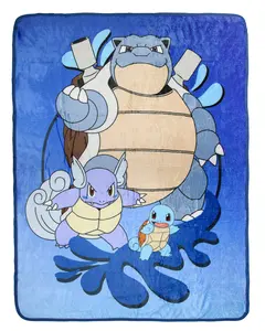 Pokemon Squirtle Evolutions Wartortle Blastoise Throw Blanket - 46" x 60" Cozy Soft Fleece Throw Blanket for Bed Couch