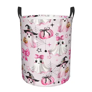 Halloween Storage Basket Ghost Bat Pumpkin Collapsible Clothes Laundry Hamper Large Gift Toy Box Bin For Room, Pink Haunted House, Laundry Baskets, Halloween Basket, Fall Basket, Halloween Baskets, Spooky Basket
