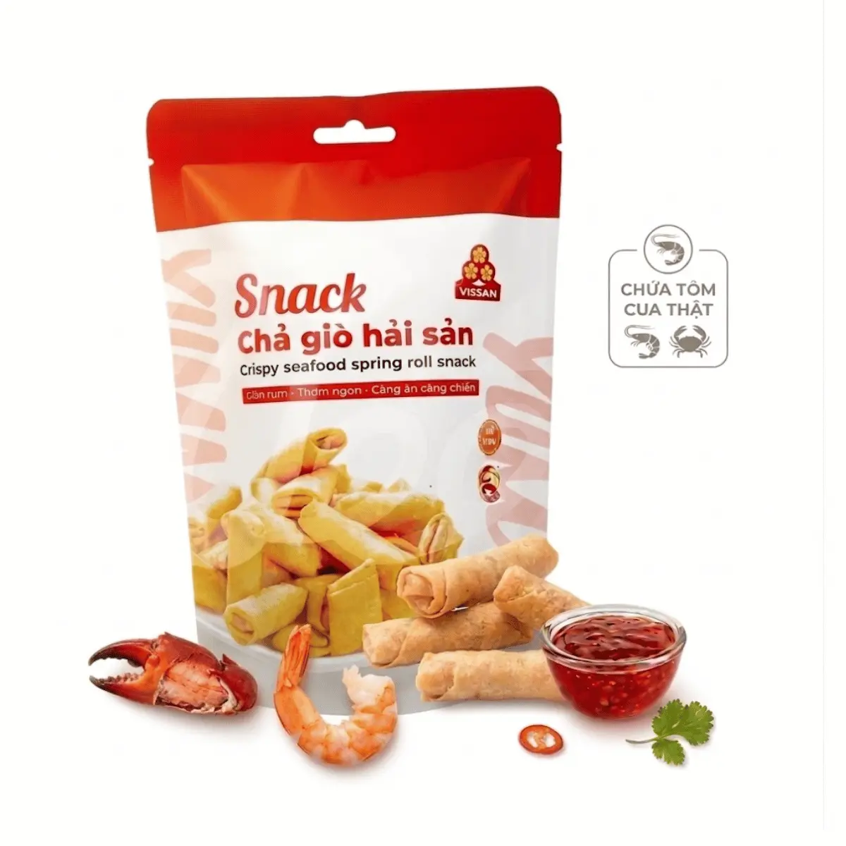 [VISSAN] Crispy Seafood Spring Roll Snack - Ready-to-Eat Mini Vietnamese Asian Egg Roll Snack, 100g