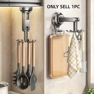 2 Piece Wall Mounted Rotating Folding Hook Set, 360 Degree Swivel Hanger for Kitchen Utensils & Bathroom Cabinets, No Drilling Required