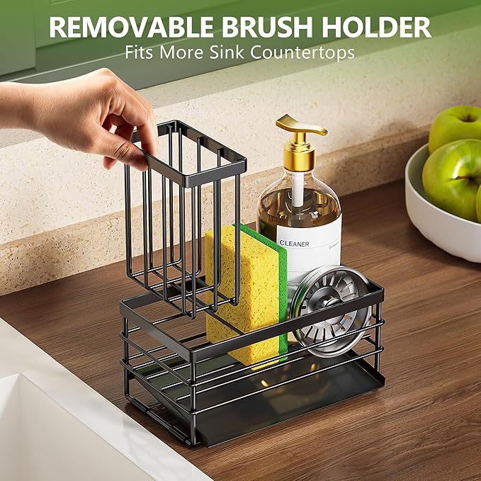 Kitchen Sink Caddy Sponge Holder with Brush Holder Self Draining Tray Rustproof Organizer Kitchen Sink Caddy Sponge Holder with Brush Holder Self Draining Tray Rustproof Organizer
