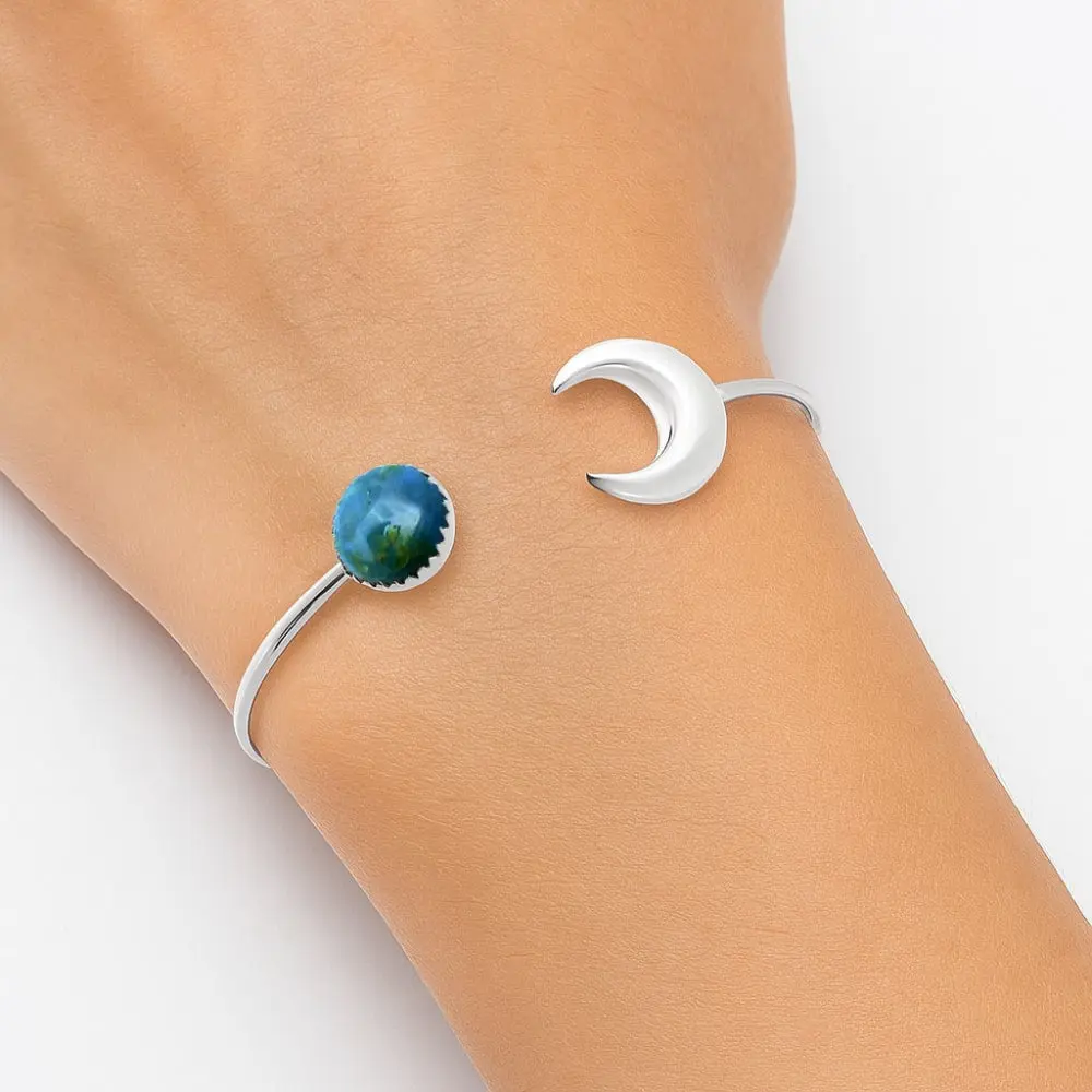 Premium Crescent Moon Azurite Chrysocolla Cuff Bangle Bracelet B-1046 58-EB10579