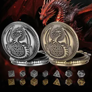 Crit-Dragon Thick Chain Pocket Watch Set, Equipped With 7 Mini DND Game Polyhedral Metal Dice Tabletop Role-playing Game Dice Enhancing RPG Gaming Experience Providing Players Unique Gifts