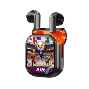 Custom Screensavers Wireless Earbuds with Led Touch Screen | HiFi Stereo Sound & Noise Isolating Bluetooth, Switchable Mascot Design for Soccer 2026,IPX4 Waterproof in Ear Headphones with Mic for Gaming Sports