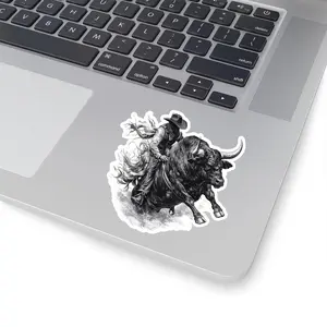 Rodeo Cowboy Bull Riding Sticker, Vintage Western Rodeo Rider Vinyl Decal, Wild Bull Action Art for Truck Laptop Water Bottle, Perfect Gift for Cowboy & Rodeo Fans
