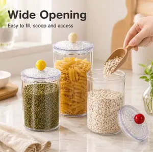 Stylish Clear Glass Kitchen Storage Jars with Colorful Knob Lids - Airtight Food Canisters for Pantry Organization, Cereal, Pasta, Snacks, Tea & Coffee Beans