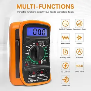 LJPXHHU Digital Multimeter, 2000 Counts Auto-Ranging Smart Tester with Non-Contact Voltage Test, Alternating/Direct Current Voltage-Current Resistance Diode Measurement, Backlight Display, Test Leads & Easy to Use for Car Repair Tools, Home Use