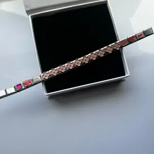 Italian Charm Statement Clover Cute Heart Pink & Silver Bracelet with Floral Design and Heart Charm