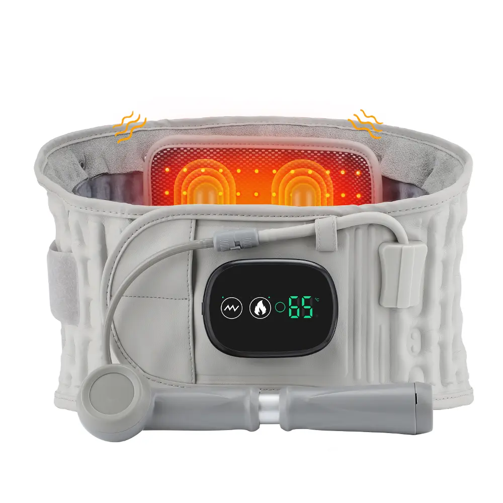 LED Massaging Heating Inflatable Waist Belt Red Light Heating Vibration Massage Belt Airbag Waist Support Back Brace Adjustable Waist Protection USB Charging