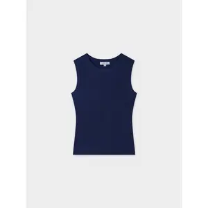 Sleeveless Ribbed Crew-Navy