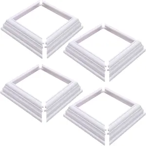 White PVC Fence Post Cover - 4 Pack Split Style Skirt for Railings - Durable Vinyl Base Trim Ring - Weather Resistant England Design - Easy Install Two-Piece Shoe for Handrails and Stairs door hinge adjustment tool
