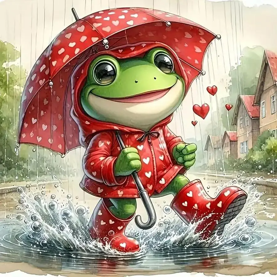 Frog Design 5D Diamond Arts Colorful Painting Kit, 1 Set Cute Frog with Umbrella Pattern DIY Craft Diamond Arts Colorful Painting Kit, DIY Decorative Art Picture, Diamond Painting Kits