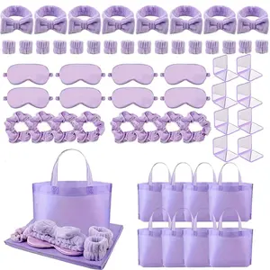 56 Pcs Sleepover Supplies for Girls Skincare Headband and Wristband Set Eye Mask Hair Scrunchies Mirror Tote Bag Spa Party Supplies Sleeping Stuff Accessories for Slumber Spa Party Favors Gift