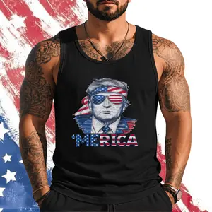 Happy 4th of July Donald Trump 'Merica USA Flag Sunglass Tank Top