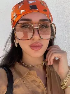 Women's Vintage Square Frame Double Beam Sunglasses, Trendy Casual Sunglasses for Everyday Use, Fashion Accessories for Outdoor Activities, Fashionable Frames Sunglasses