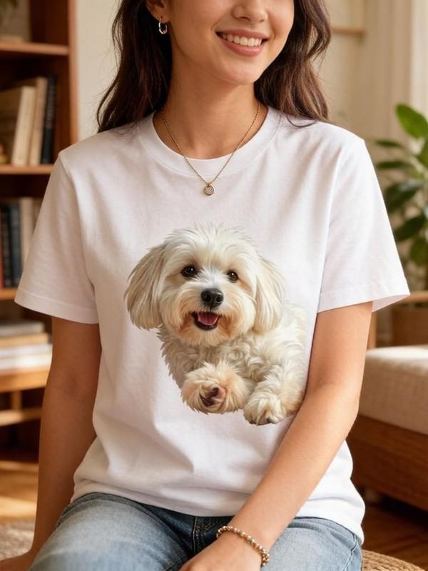 Women's Plus Size 100% Cotton Cute Animal Print Crew Neck Short-Sleeve Casual Tshirt - Soft, Breathable, Loose-Fitting Aesthetic Versatile Cozy Daily Essential Top for Mum, Vintage White, Pair with Jeans/Leggings (Do Not Bleach) Sohochic